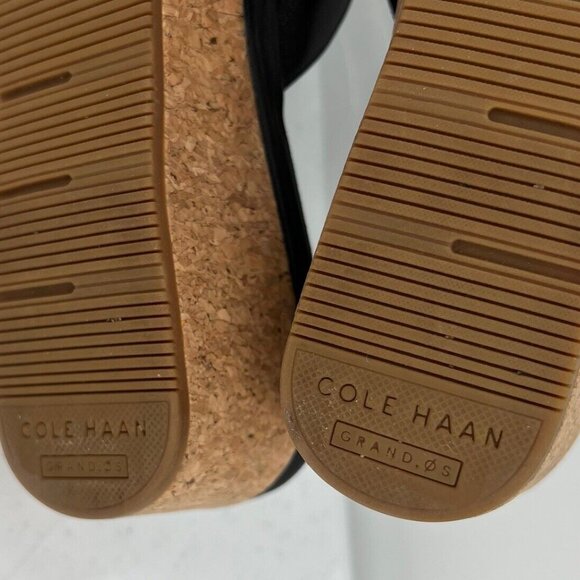 Cole Haan Women's Black Leather Cork Wedge Sandals Size 9.5B - Picture 8 of 11